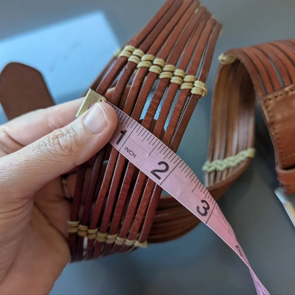 Vintage Talbots Brown Woven Leather Belt Boho Festival‎ Wide Chestnut